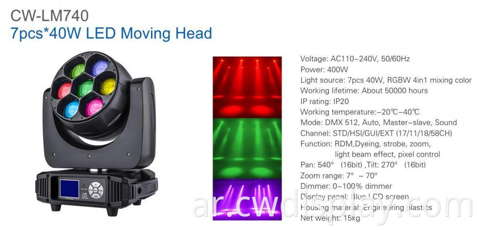 7pcs 40w LED Moving Head